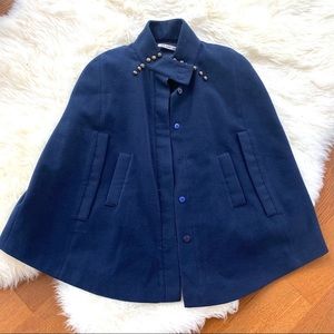 100% Wool Poncho Stylish Navy S
